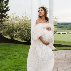 Chic Floral Off-Shoulder Maternity Gown